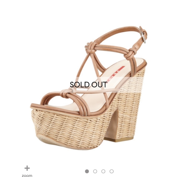Prada Knotted Leather Vitello Wicker Wedge Platform Sandal Brown Tan 36.5 6 6.5 - Picture 12 of 12